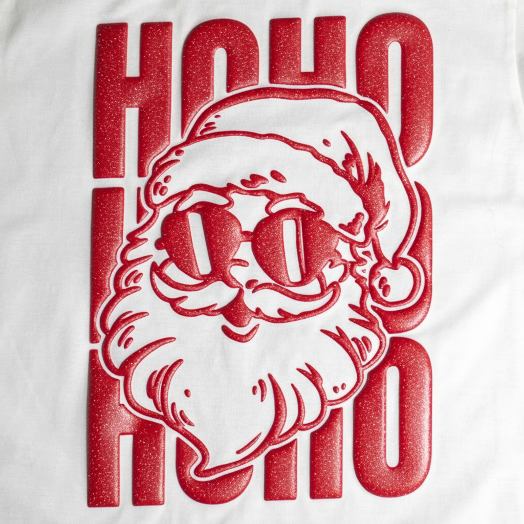 Cool Santa Glitter Puff Screenprint Transfer