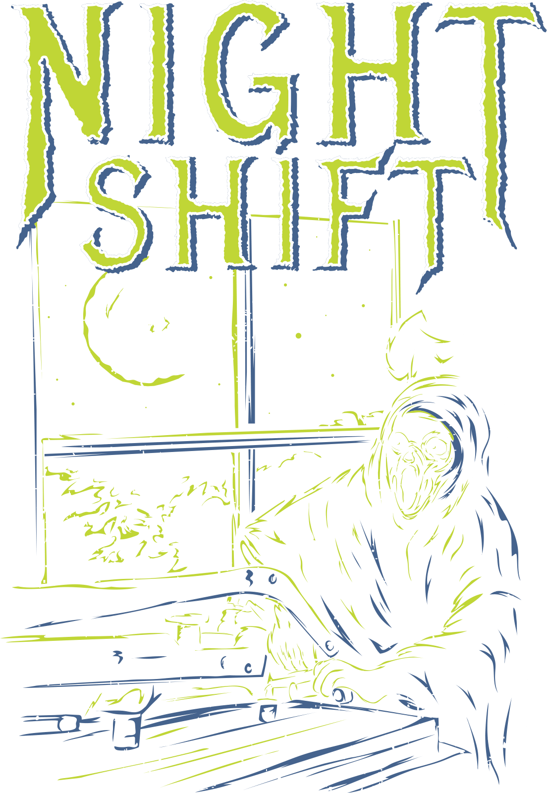 Night Shift Green Direct to Film transfer design