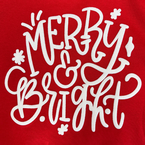 Merry & Bright Glitter Puff Screenprint Transfer