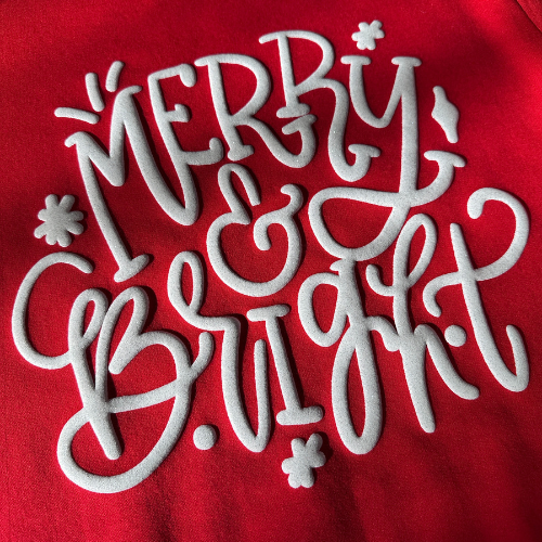 Merry & Bright Glitter Puff Screenprint Transfer