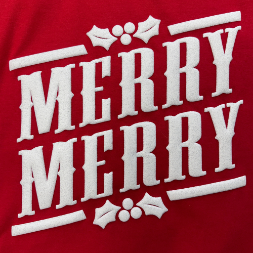 Merry Holly Glitter Puff Screenprint Transfer