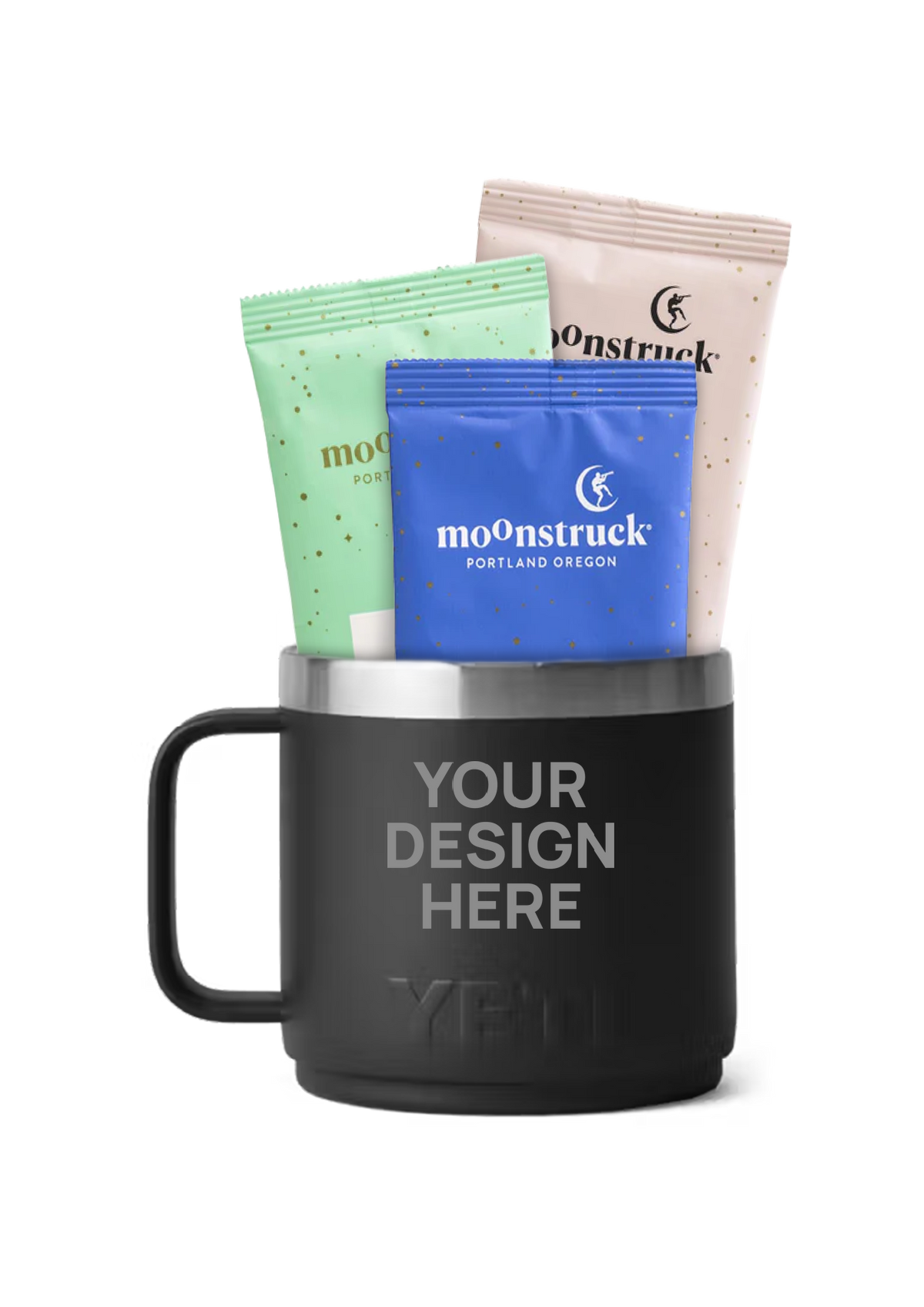 YETI 14oz Mug with Hot Cocoa in Black with a 'Your design here' engraving area
