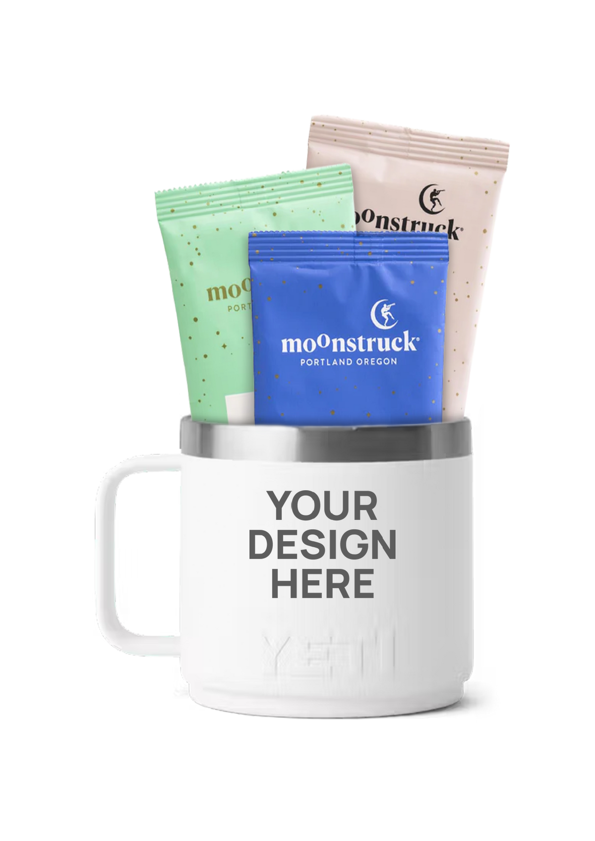 YETI 14oz Mug with Hot Cocoa in White with a 'Your design here' engraving area