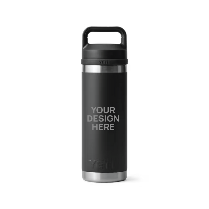YETI 18oz Rambler Bottle in Black with a 'Your design here' engraving area