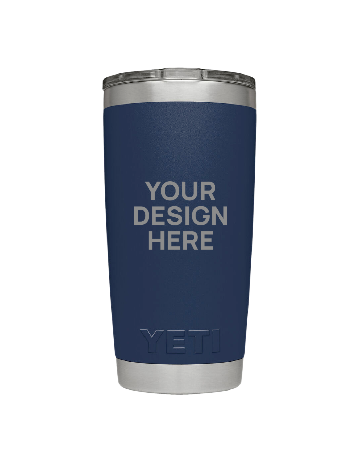 YETI 20oz Rambler Tumbler in Navy with a 'Your design here' engraving area