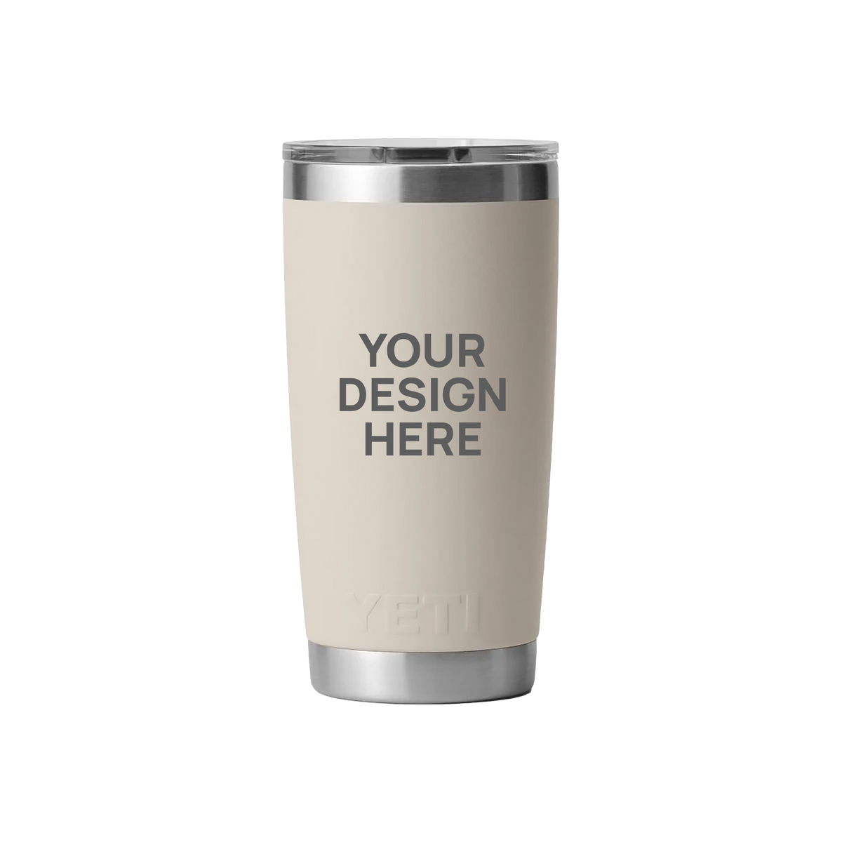 YETI 20oz Rambler Tumbler in Taupe with a 'Your design here' engraving area