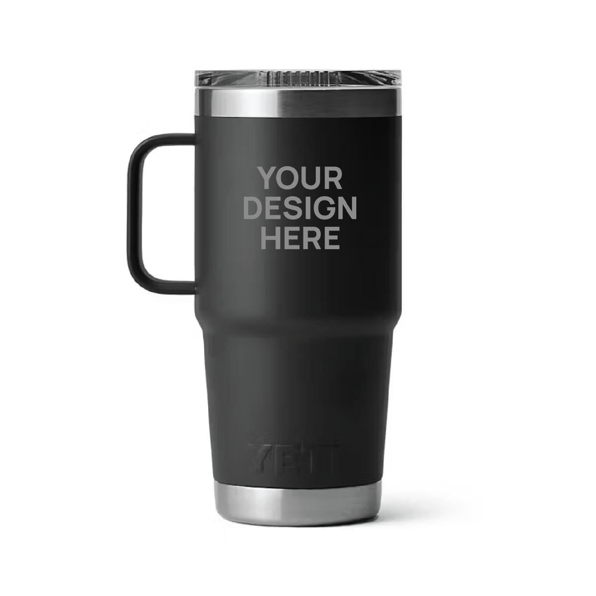 YETI 20oz Travel Tumbler in Black with a 'Your design here' engraving area