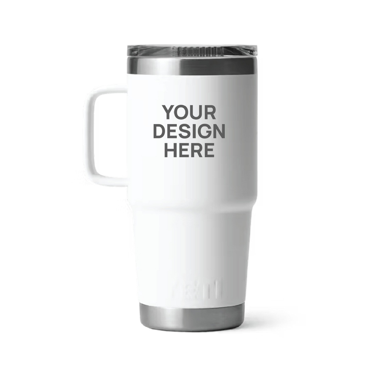 YETI 20oz Travel Tumbler in White with a 'Your design here' engraving area