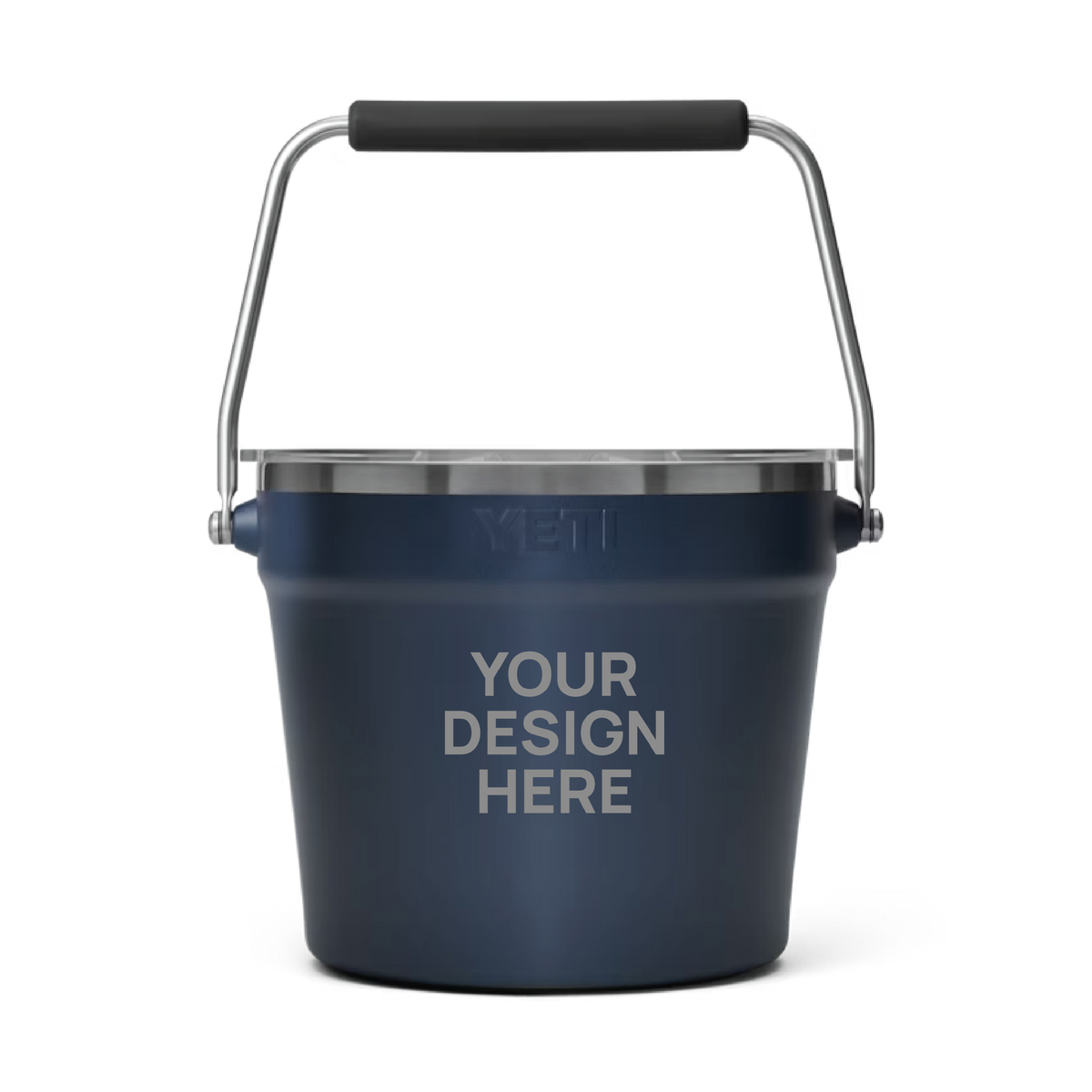 YETI Beverage Bucket in Navy with a 'Your design here' engraving area