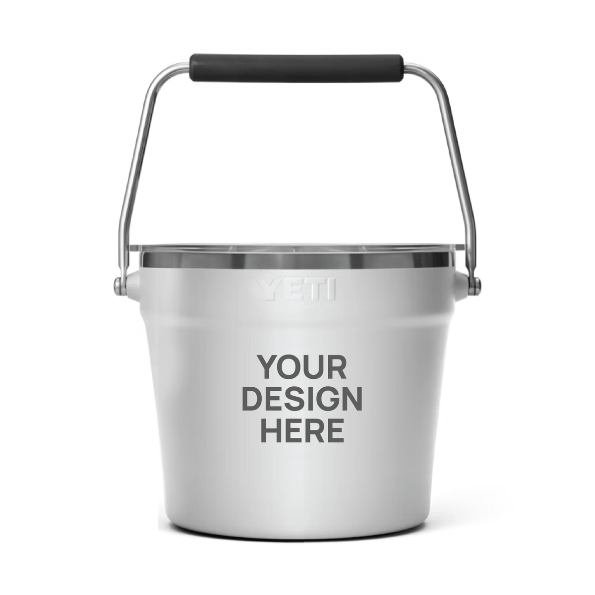 YETI Beverage Bucket in White with a 'Your design here' engraving area