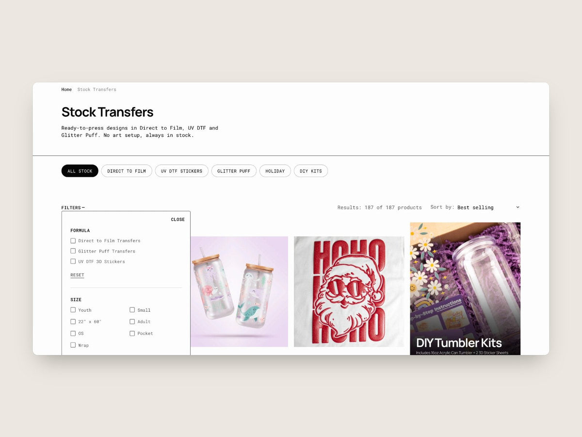 Filters open on the stock transfers page